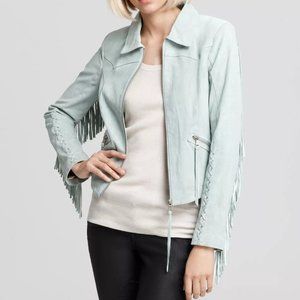 San Edelman Luella suede fringe zip up jacket - baby blue Country cowgirl